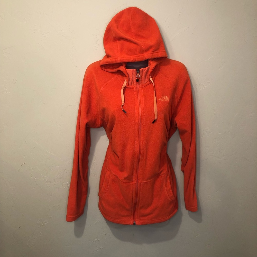 The North Face Orange Fuzzy Hooded Zip-Up Jacket Size Large